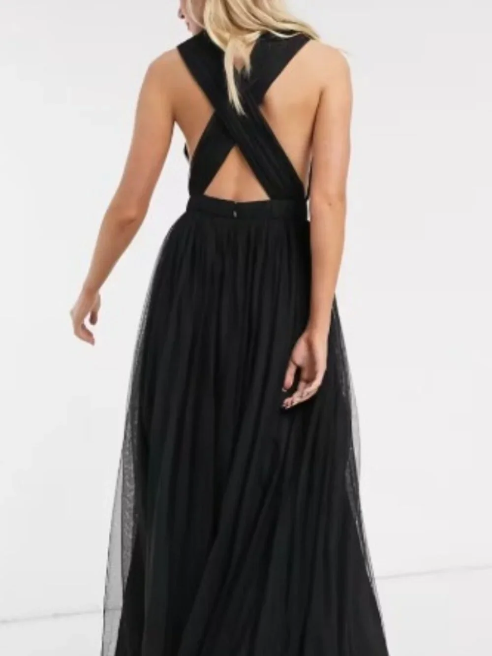 asos black tulle dress Lace & Beads Plus long sleeve ruffle tulle maxi dress in black